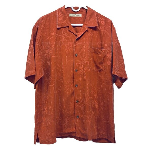 Tommy Bahama Shirt Size L Men’s Palm Tree Short Sleeve Silk Button-Up Orange - Picture 1 of 10